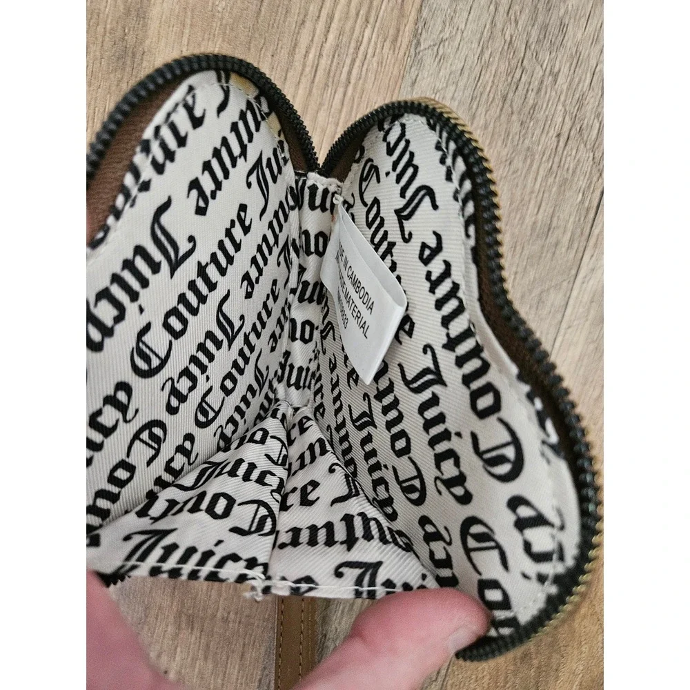 Juicy Couture Heart Coin Purse Wristlet Brown Monogram Logo Mini Pouch Y2K